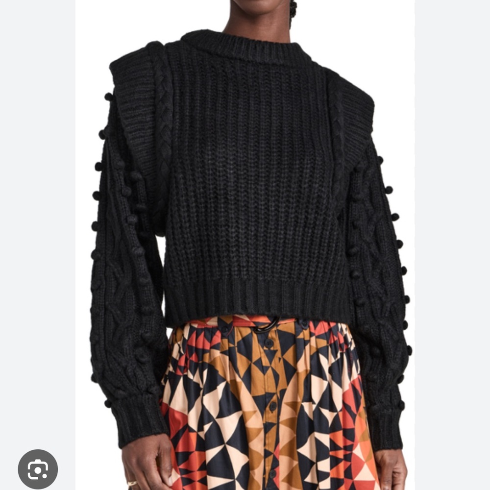 FARM Rio Black Crew Neck Sweater with Textural Details